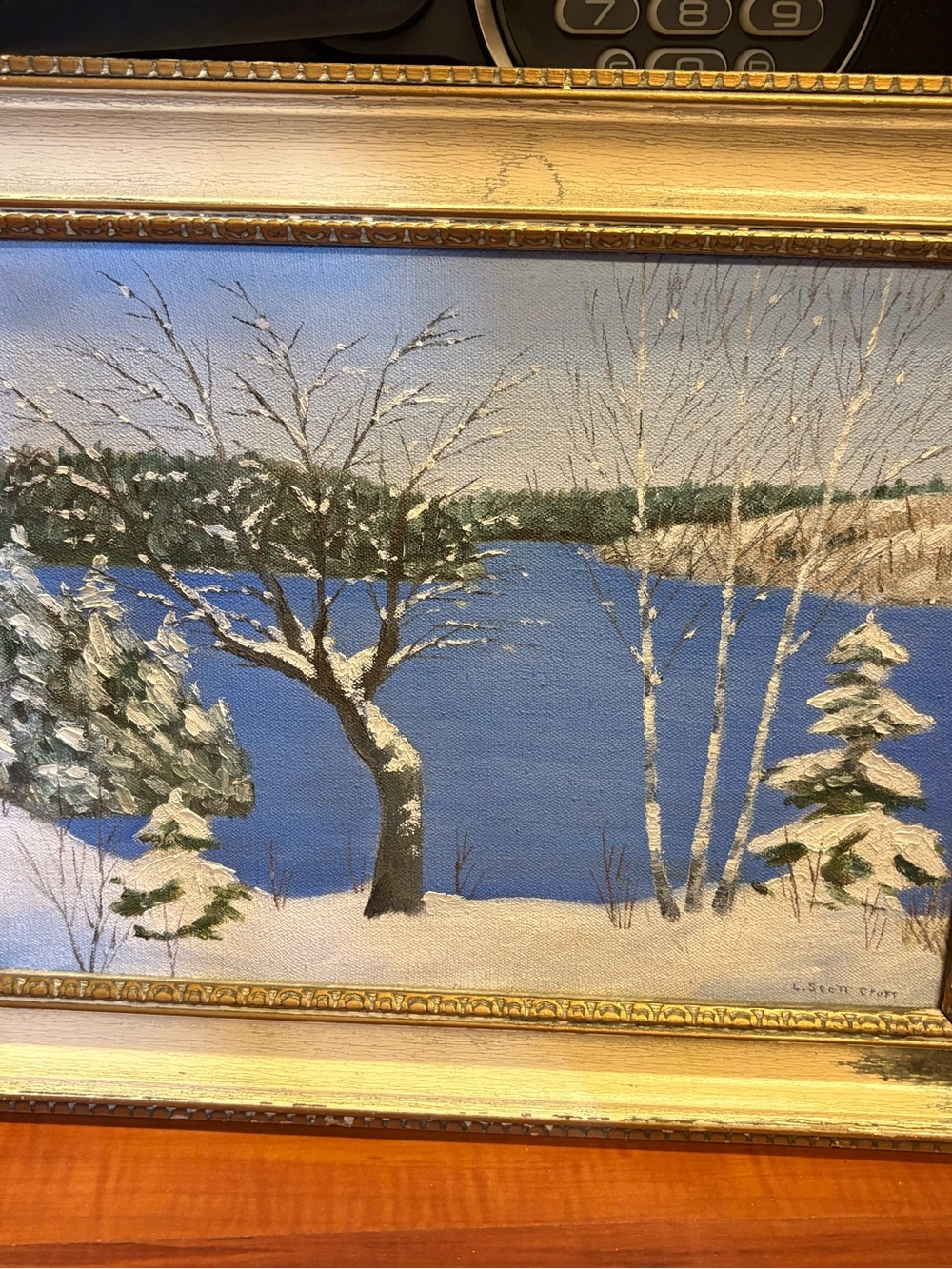 Blue Winter Lake Landscape Painting by